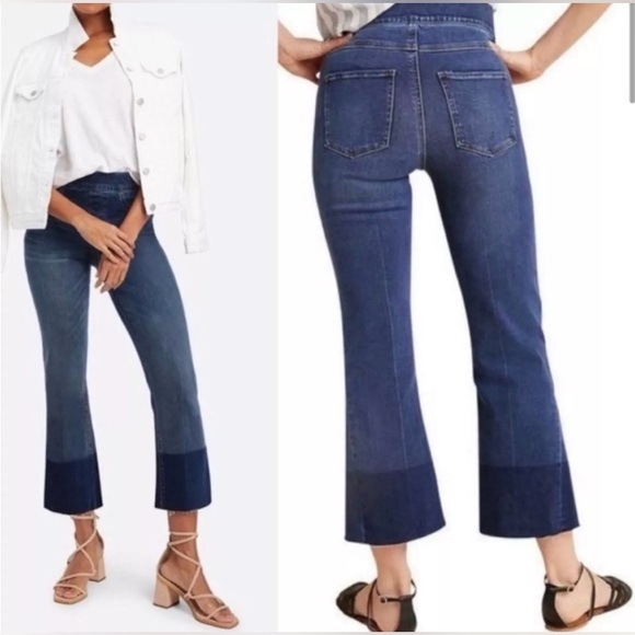 Spanx Cropped Flare High Waisted Blue Pull On Jeans Size Medium Womens - Picture 1 of 9